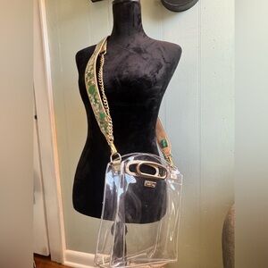 Packed Party Clear Crossbody Bag with Green and Gold Detachable Straps